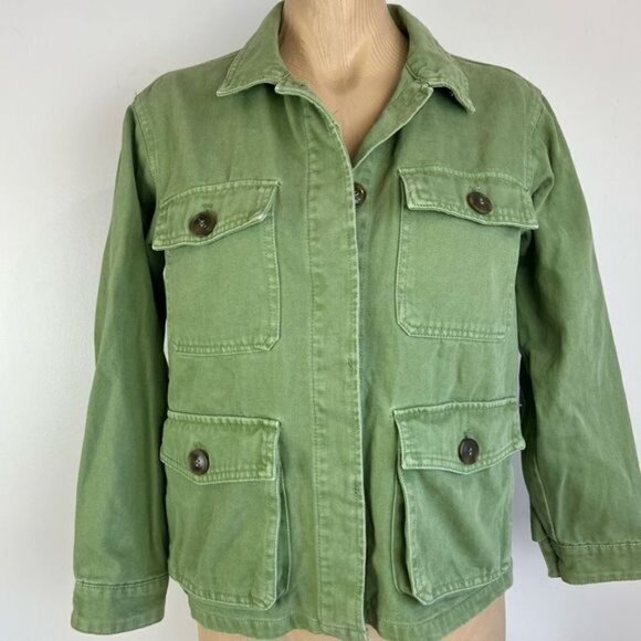 Pull&Bear Women’s XS Green Cotton Active Utility Army Jacket Coat Multi Pocket - Picture 7 of 9